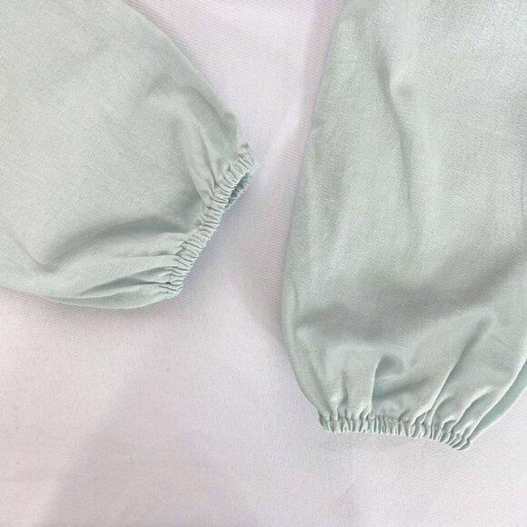 7 FOR ALL MANKIND BABY BLUE LINEN PEASANT SMOCKED MIDI DRESS - M - Picture 7 of 8